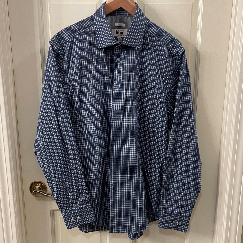 Joseph Abboud Navy and White Windowpane Dress Shirt